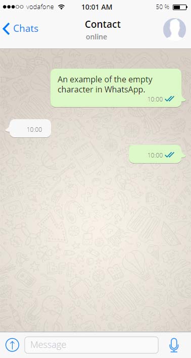 Screenshot of a message with an empty character in WhatsApp
